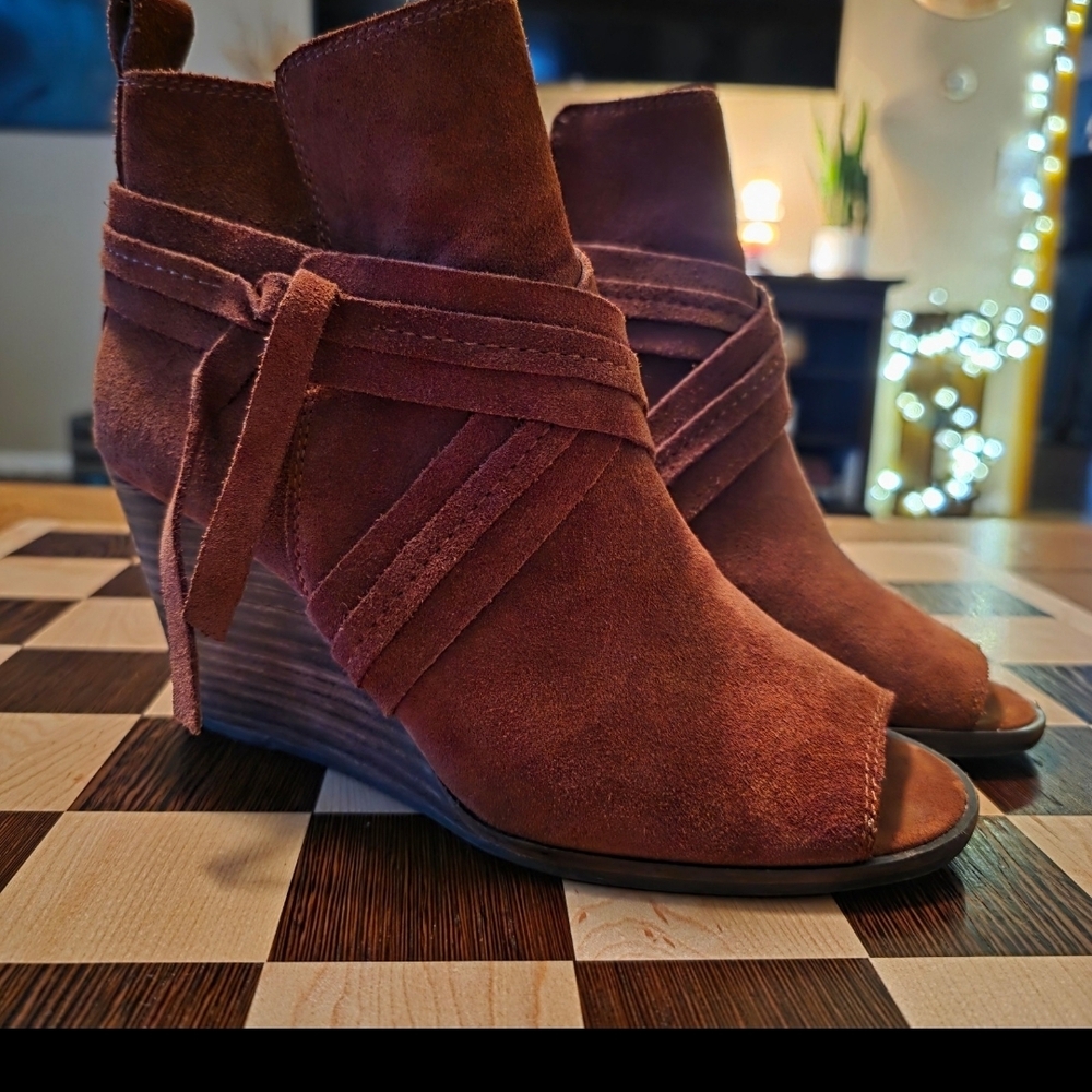 Lucky Brand Brown Suede Wedge Booties